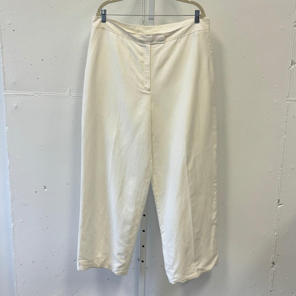 Anne Klein White Linen Blend Wide Leg Trousers Sz 14 High Rise Pants Minimalist